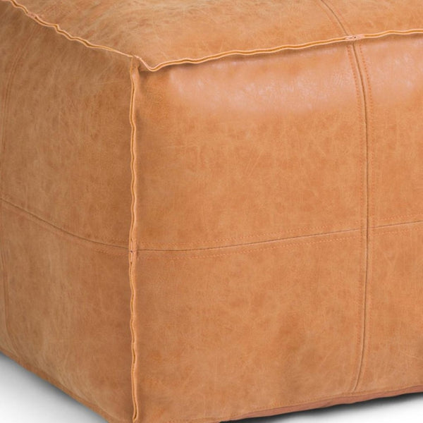 HomeRoots 18" Brown Faux Leather Pouf Ottoman - Stylish Multi-Functional Accent for Modern Living Spaces 638541