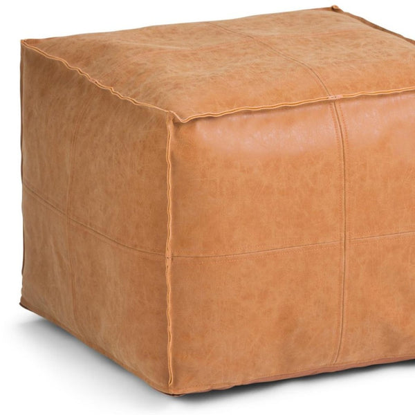 HomeRoots 18" Brown Faux Leather Pouf Ottoman - Stylish Multi-Functional Accent for Modern Living Spaces 638541