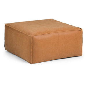 HomeRoots 30" Brown Faux Leather Pouf Ottoman - Versatile Seating & Chic Footrest for Modern Living Spaces 638542