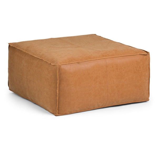 HomeRoots 30" Brown Faux Leather Pouf Ottoman - Versatile Seating & Chic Footrest for Modern Living Spaces 638542