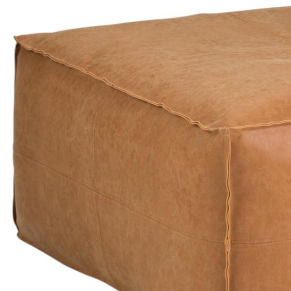 HomeRoots 30" Brown Faux Leather Pouf Ottoman - Versatile Seating & Chic Footrest for Modern Living Spaces 638542