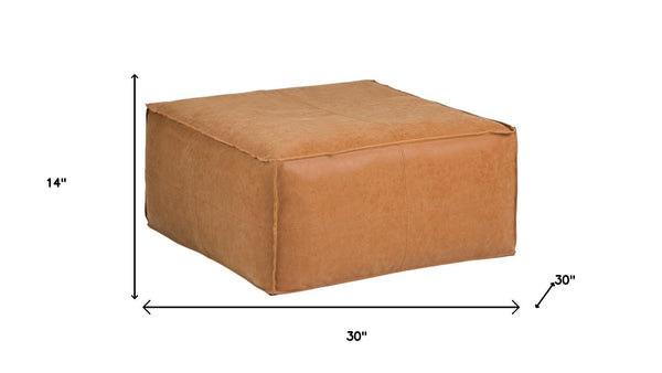HomeRoots 30" Brown Faux Leather Pouf Ottoman - Versatile Seating & Chic Footrest for Modern Living Spaces 638542