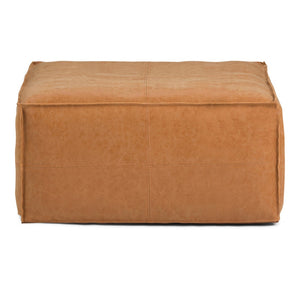 HomeRoots 30" Brown Faux Leather Pouf Ottoman - Versatile Seating & Chic Footrest for Modern Living Spaces 638542