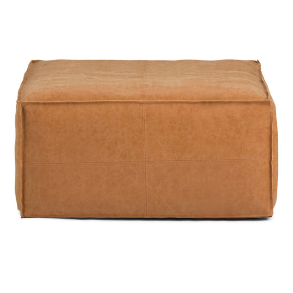 HomeRoots 30" Brown Faux Leather Pouf Ottoman - Versatile Seating & Chic Footrest for Modern Living Spaces 638542