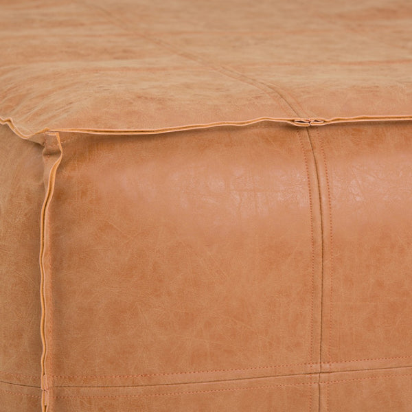 HomeRoots 30" Brown Faux Leather Pouf Ottoman - Versatile Seating & Chic Footrest for Modern Living Spaces 638542