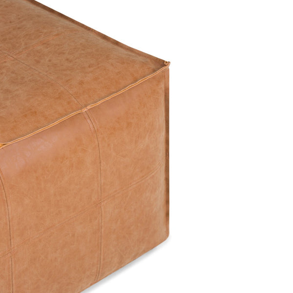 HomeRoots 30" Brown Faux Leather Pouf Ottoman - Versatile Seating & Chic Footrest for Modern Living Spaces 638542