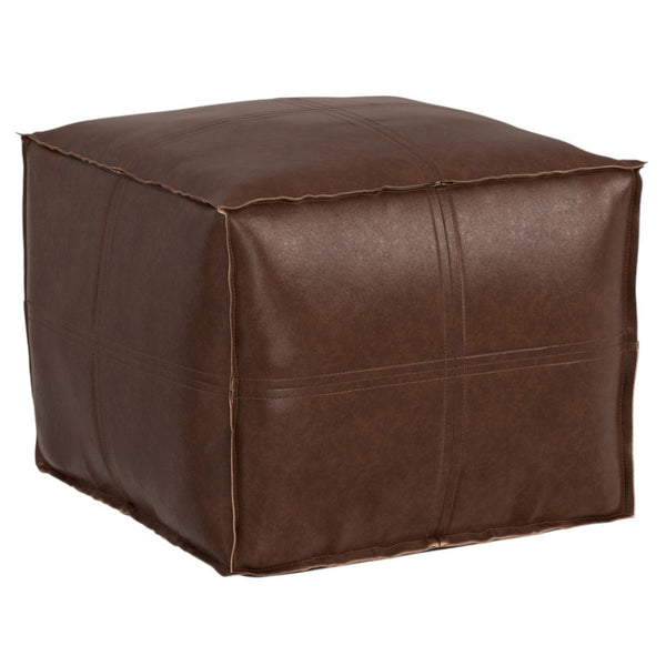 HomeRoots 18" Brown Faux Leather Pouf Ottoman - Versatile Accent for Modern Spaces, Footrest or Extra Seating 638543