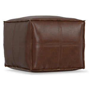 HomeRoots 18" Brown Faux Leather Pouf Ottoman - Versatile Accent for Modern Spaces, Footrest or Extra Seating 638543