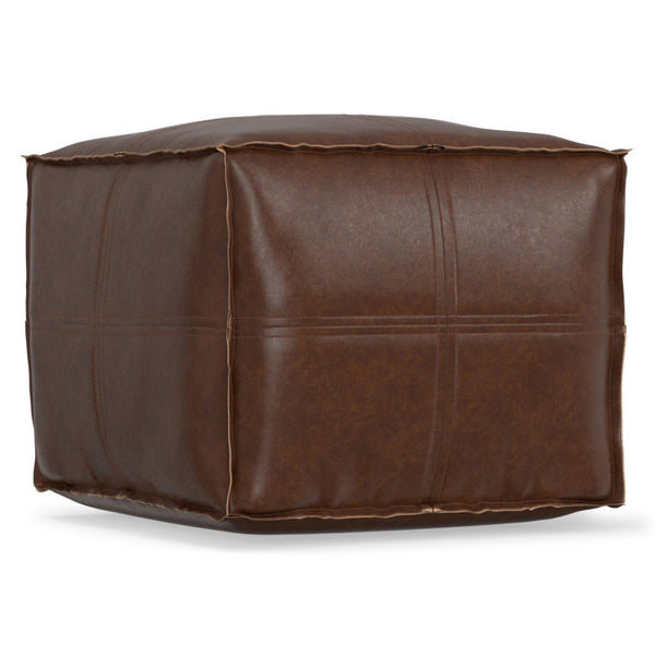 HomeRoots 18" Brown Faux Leather Pouf Ottoman - Versatile Accent for Modern Spaces, Footrest or Extra Seating 638543