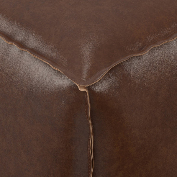 HomeRoots 18" Brown Faux Leather Pouf Ottoman - Versatile Accent for Modern Spaces, Footrest or Extra Seating 638543