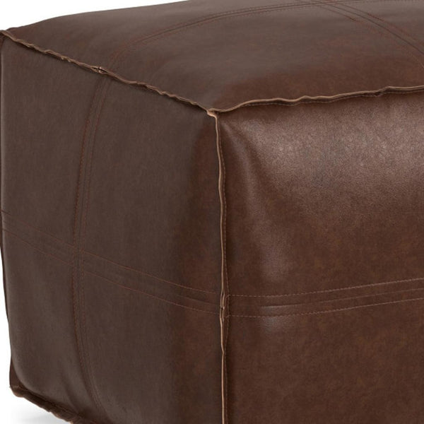 HomeRoots 18" Brown Faux Leather Pouf Ottoman - Versatile Accent for Modern Spaces, Footrest or Extra Seating 638543