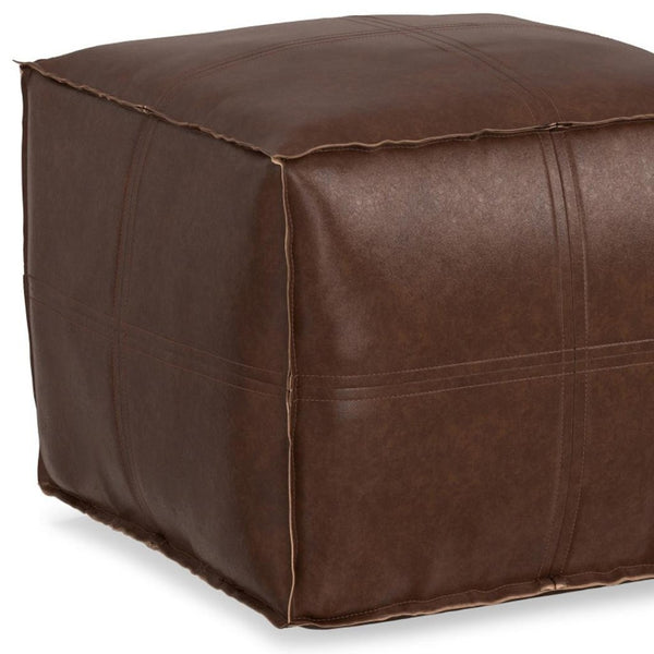 HomeRoots 18" Brown Faux Leather Pouf Ottoman - Versatile Accent for Modern Spaces, Footrest or Extra Seating 638543
