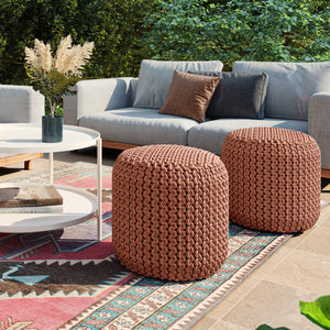 HomeRoots 18" Vibrant Orange Fabric Round Pouf Ottoman - Versatile Seating & Stylish Accent for Any Room 638544