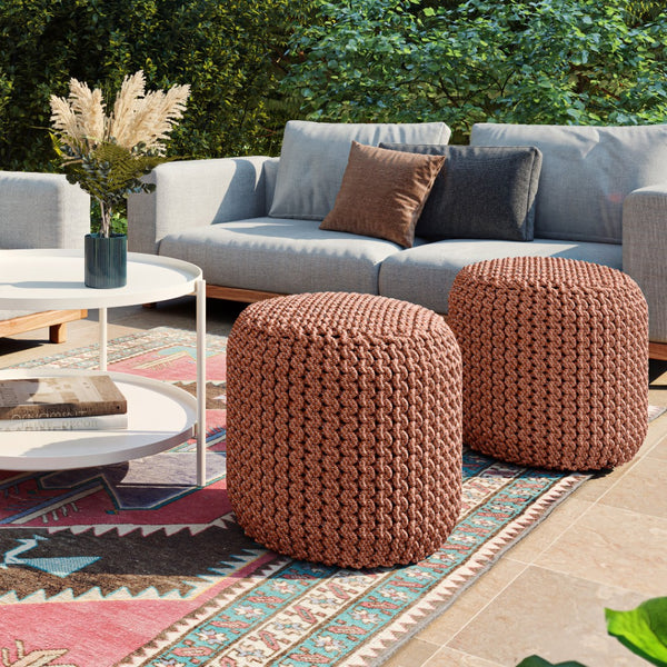 HomeRoots 18" Vibrant Orange Fabric Round Pouf Ottoman - Versatile Seating & Stylish Accent for Any Room 638544