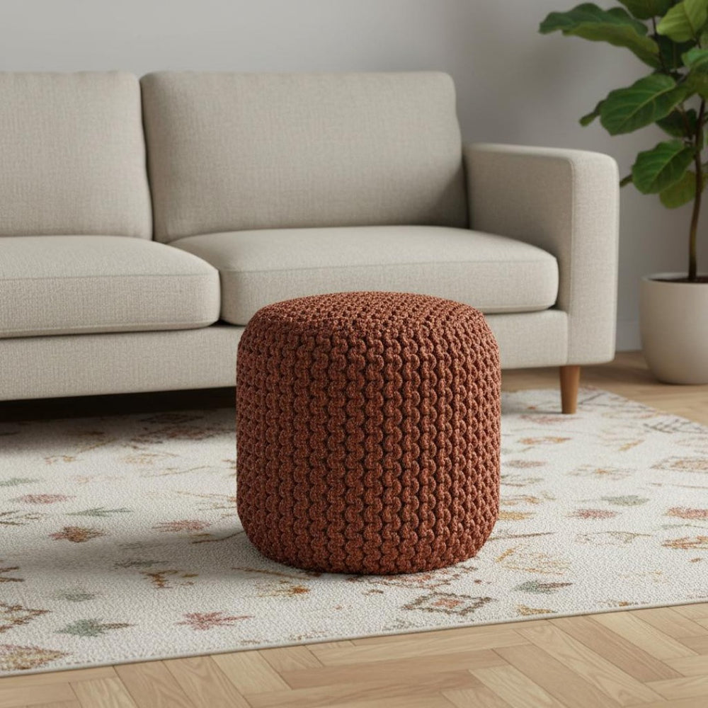 HomeRoots 18" Vibrant Orange Fabric Round Pouf Ottoman - Versatile Seating & Stylish Accent for Any Room 638544