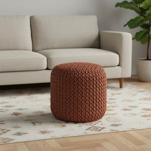 HomeRoots 18" Vibrant Orange Fabric Round Pouf Ottoman - Versatile Seating & Stylish Accent for Any Room 638544