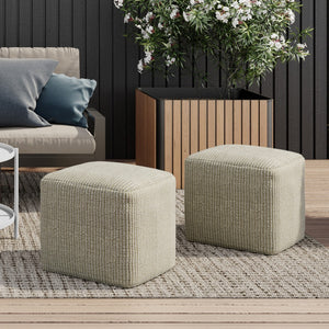 HomeRoots 18" Off White Fabric Pouf Ottoman - Versatile Seating & Stylish Accent for Any Bohemian Decor Space 638546
