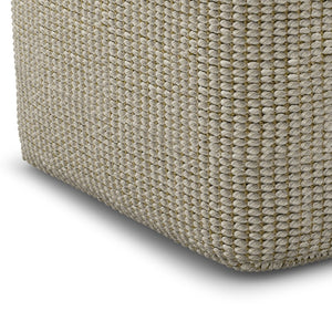 HomeRoots 18" Off White Fabric Pouf Ottoman - Versatile Seating & Stylish Accent for Any Bohemian Decor Space 638546
