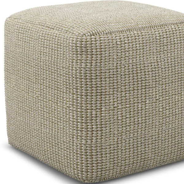 HomeRoots 18" Off White Fabric Pouf Ottoman - Versatile Seating & Stylish Accent for Any Bohemian Decor Space 638546