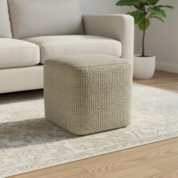 HomeRoots 18" Off White Fabric Pouf Ottoman - Versatile Seating & Stylish Accent for Any Bohemian Decor Space 638546
