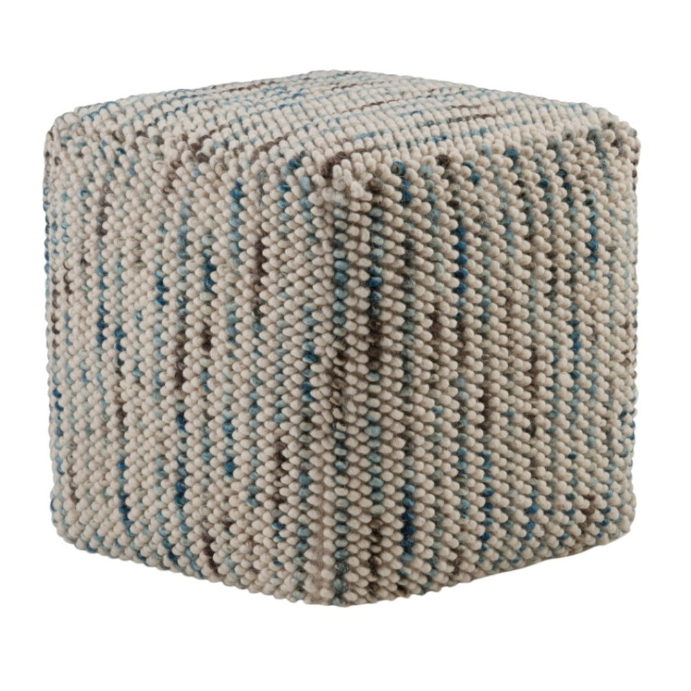 HomeRoots 18" Blue Wool Cube Pouf Ottoman - Stylish, Versatile Seating & Footrest for Modern Living Spaces 638547