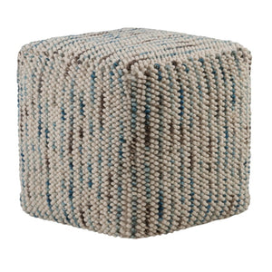 HomeRoots 18" Blue Wool Cube Pouf Ottoman - Stylish, Versatile Seating & Footrest for Modern Living Spaces 638547