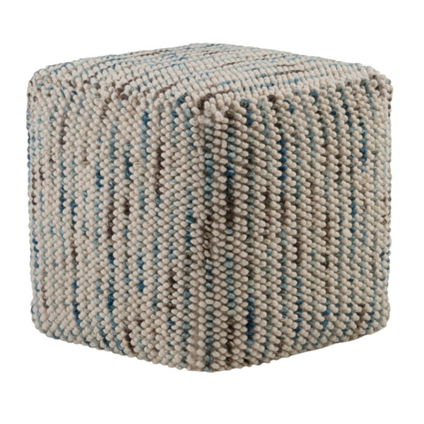 HomeRoots 18" Blue Wool Cube Pouf Ottoman - Stylish, Versatile Seating & Footrest for Modern Living Spaces 638547