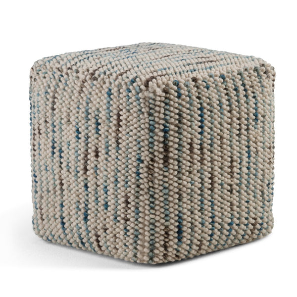HomeRoots 18" Blue Wool Cube Pouf Ottoman - Stylish, Versatile Seating & Footrest for Modern Living Spaces 638547