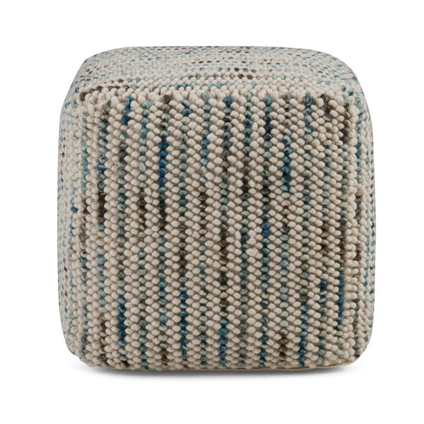 HomeRoots 18" Blue Wool Cube Pouf Ottoman - Stylish, Versatile Seating & Footrest for Modern Living Spaces 638547