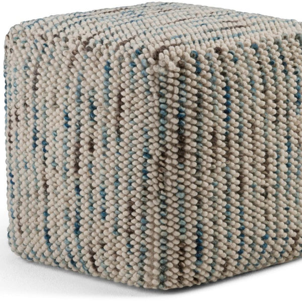 HomeRoots 18" Blue Wool Cube Pouf Ottoman - Stylish, Versatile Seating & Footrest for Modern Living Spaces 638547