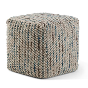 HomeRoots 18" Blue Wool Cube Pouf Ottoman - Stylish, Versatile Seating & Footrest for Modern Living Spaces 638547