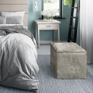 HomeRoots 18" Gray Faux Leather Pouf Ottoman - Modern Versatile Seating & Footrest for Stylish Small Spaces 638549