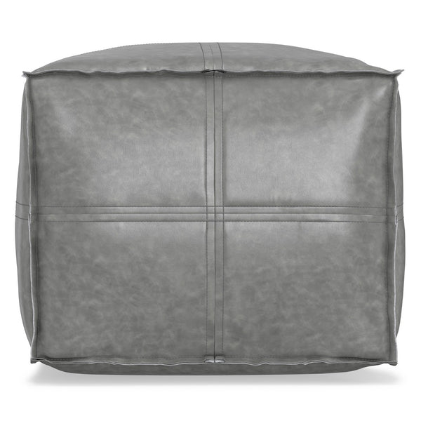 HomeRoots 18" Gray Faux Leather Pouf Ottoman - Modern Versatile Seating & Footrest for Stylish Small Spaces 638549
