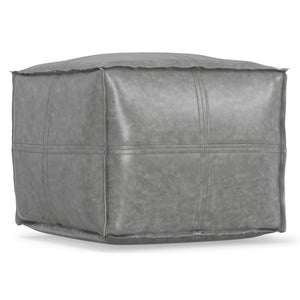 HomeRoots 18" Gray Faux Leather Pouf Ottoman - Modern Versatile Seating & Footrest for Stylish Small Spaces 638549