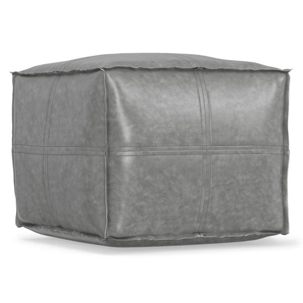 HomeRoots 18" Gray Faux Leather Pouf Ottoman - Modern Versatile Seating & Footrest for Stylish Small Spaces 638549