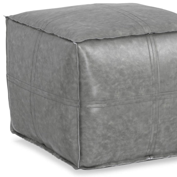 HomeRoots 18" Gray Faux Leather Pouf Ottoman - Modern Versatile Seating & Footrest for Stylish Small Spaces 638549