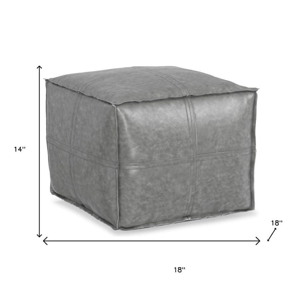 HomeRoots 18" Gray Faux Leather Pouf Ottoman - Modern Versatile Seating & Footrest for Stylish Small Spaces 638549