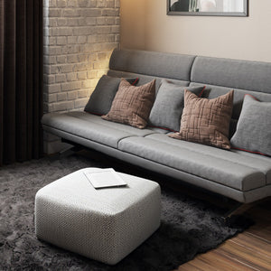 HomeRoots 20" Gray Cotton Pouf Ottoman - Chic Footrest & Versatile Seating for Modern Bohemian Living Spaces 638550