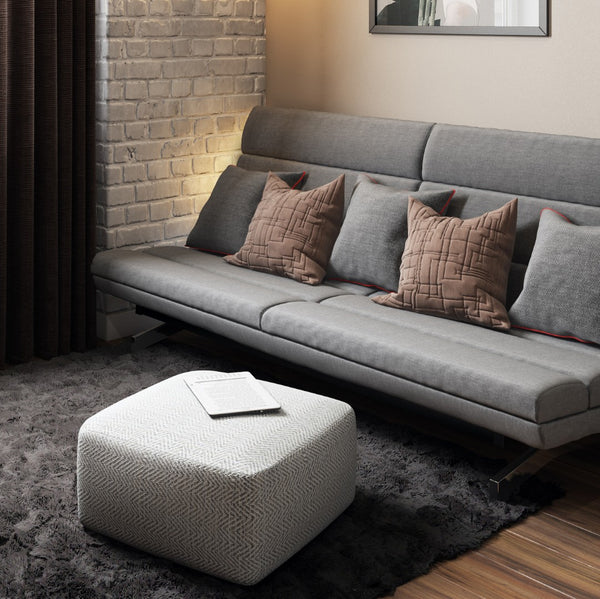 HomeRoots 20" Gray Cotton Pouf Ottoman - Chic Footrest & Versatile Seating for Modern Bohemian Living Spaces 638550