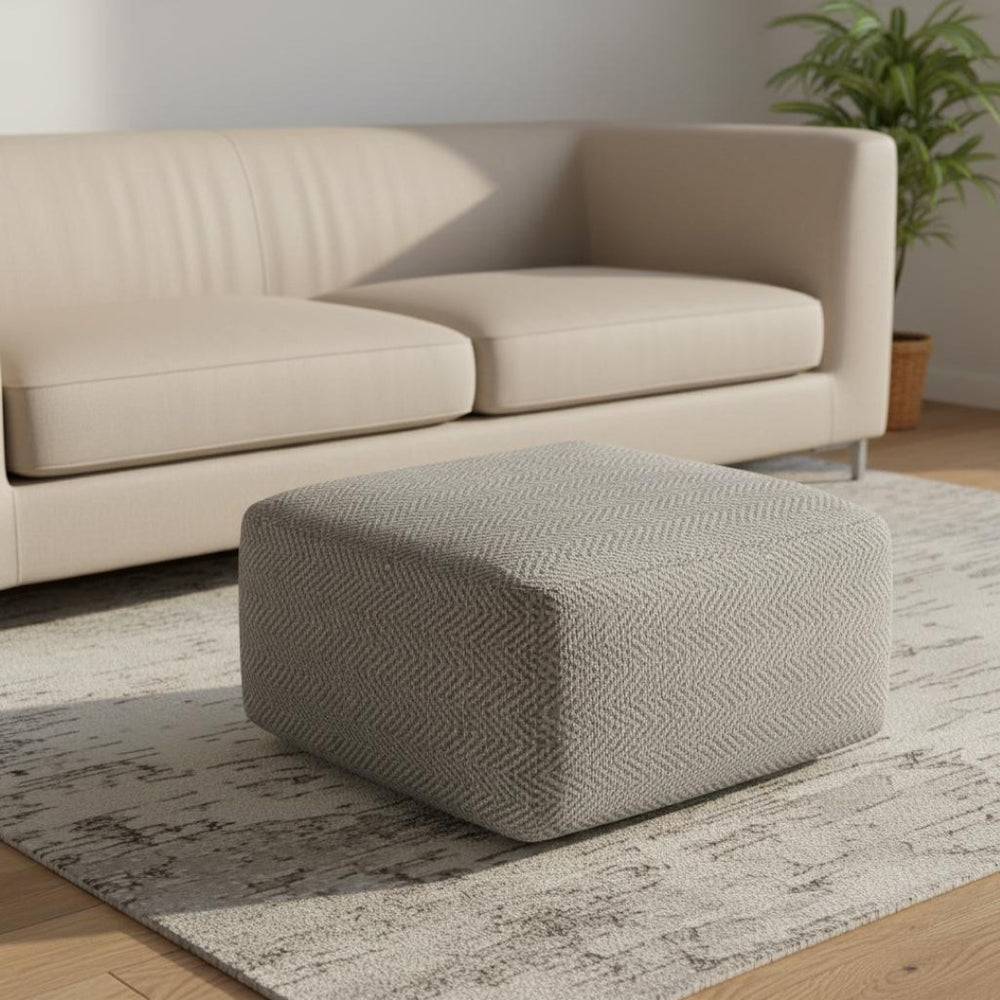 HomeRoots 20" Gray Cotton Pouf Ottoman - Chic Footrest & Versatile Seating for Modern Bohemian Living Spaces 638550