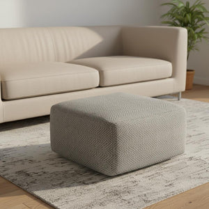 HomeRoots 20" Gray Cotton Pouf Ottoman - Chic Footrest & Versatile Seating for Modern Bohemian Living Spaces 638550