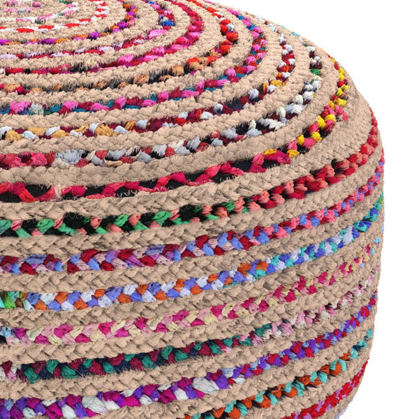 HomeRoots 30" Blue Jute Round Pouf Ottoman - Versatile Bohemian Seating, Stylish Footrest & Casual Table Top 638551