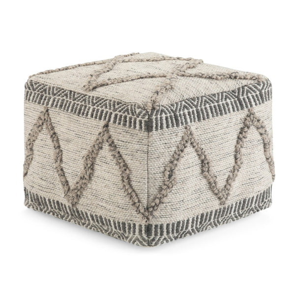 HomeRoots 18" Gray Wool Pouf Ottoman - Stylish & Versatile Footrest or Extra Seat for Modern Home Decor 638553