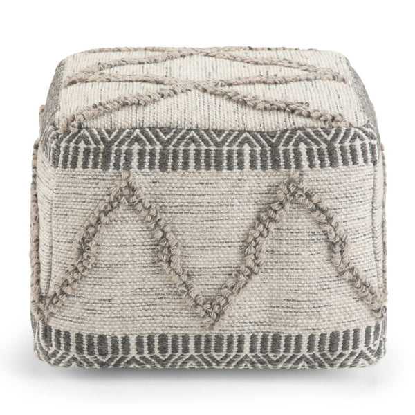 HomeRoots 18" Gray Wool Pouf Ottoman - Stylish & Versatile Footrest or Extra Seat for Modern Home Decor 638553