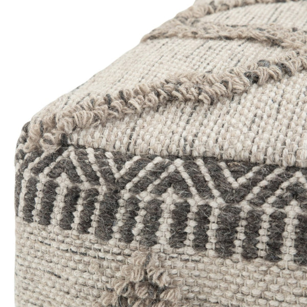 HomeRoots 18" Gray Wool Pouf Ottoman - Stylish & Versatile Footrest or Extra Seat for Modern Home Decor 638553