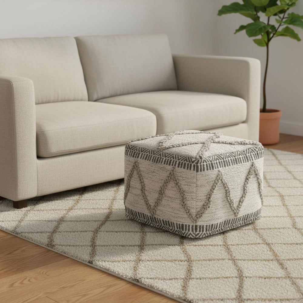 HomeRoots 18" Gray Wool Pouf Ottoman - Stylish & Versatile Footrest or Extra Seat for Modern Home Decor 638553