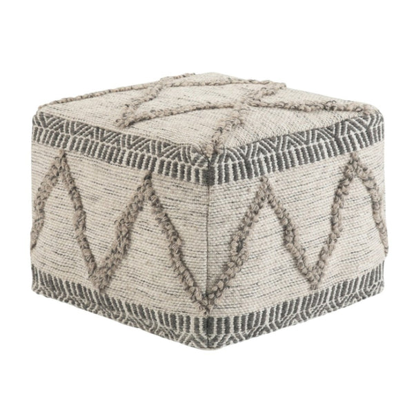 HomeRoots 18" Gray Wool Pouf Ottoman - Stylish & Versatile Footrest or Extra Seat for Modern Home Decor 638553