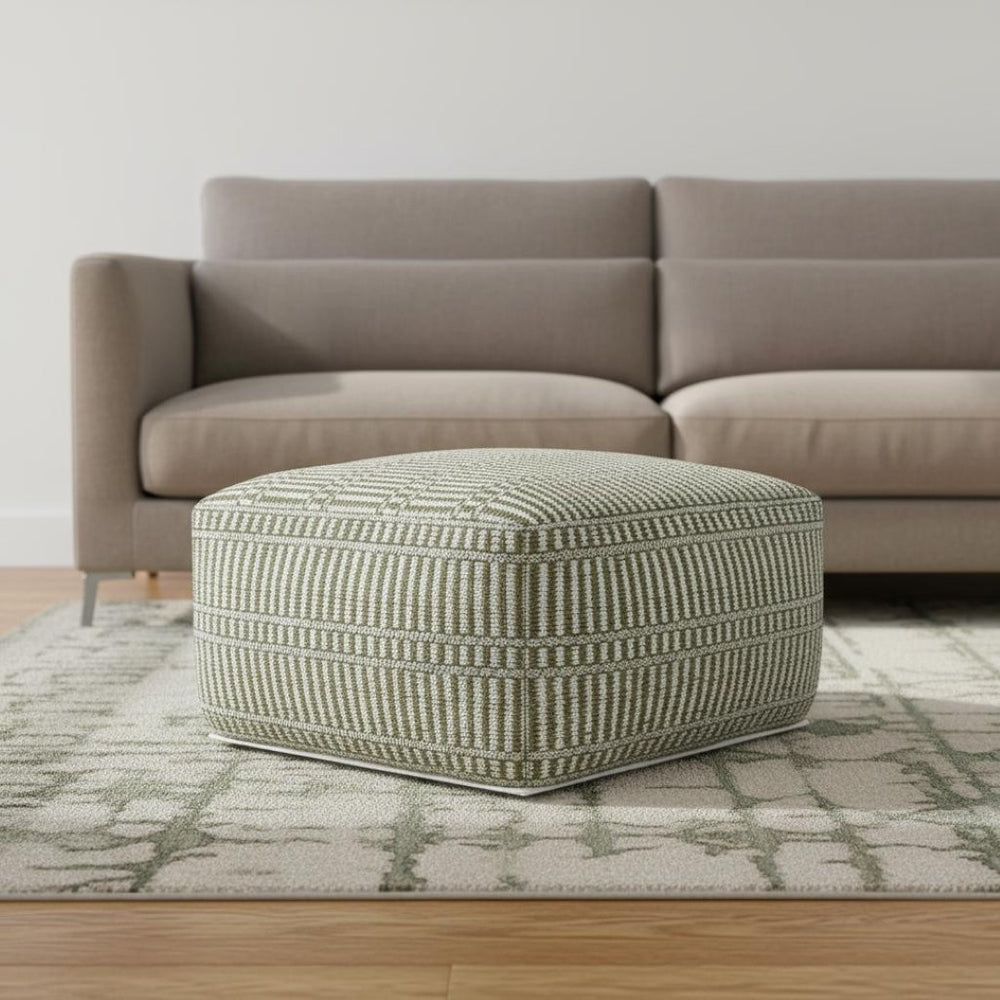 HomeRoots 20" Blue Fabric Pouf Ottoman – Modern Square Design, Soft Upholstery for Comfort, Versatile Accent Piece 638554