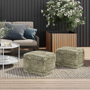HomeRoots 18" Blue Polyester Pouf Ottoman - Stylish Multi-Functional Seating for Modern & Bohemian Interiors 638555