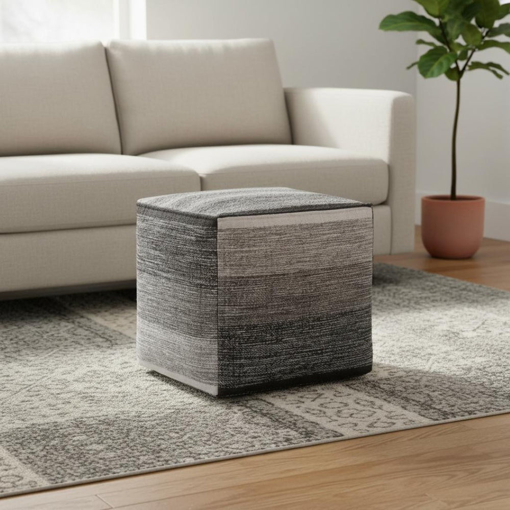HomeRoots 16" Gray Cotton Cube Pouf Ottoman - Versatile Seating & Footrest for Modern Bohemian Interiors 638556